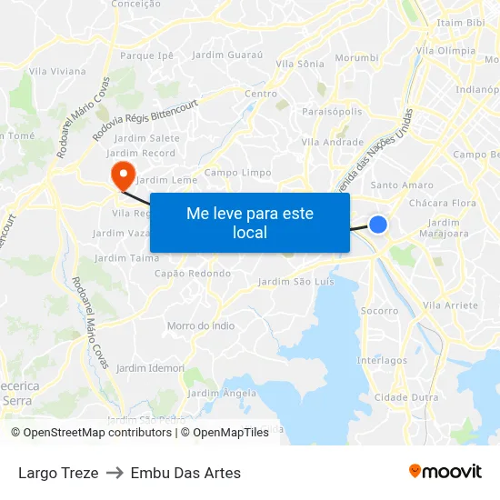 Largo Treze to Embu Das Artes map