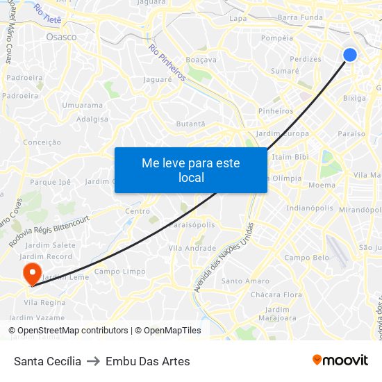 Santa Cecília to Embu Das Artes map