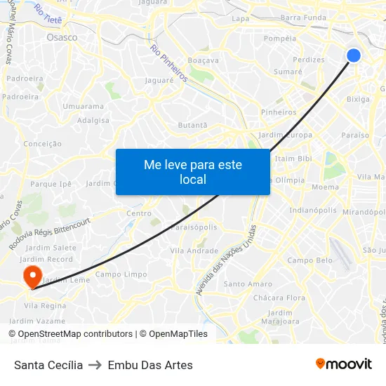 Santa Cecília to Embu Das Artes map