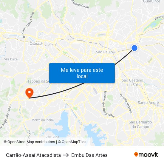 Carrão-Assaí Atacadista to Embu Das Artes map