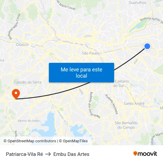 Patriarca-Vila Ré to Embu Das Artes map