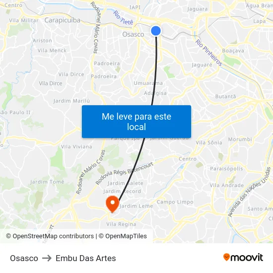 Osasco to Embu Das Artes map