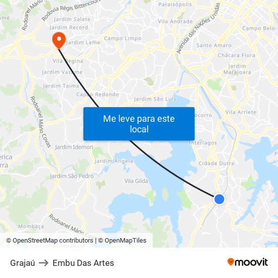 Grajaú to Embu Das Artes map