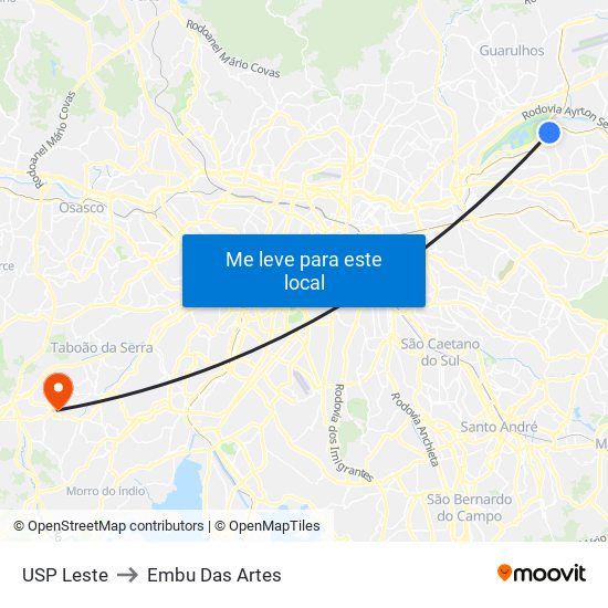 USP Leste to Embu Das Artes map