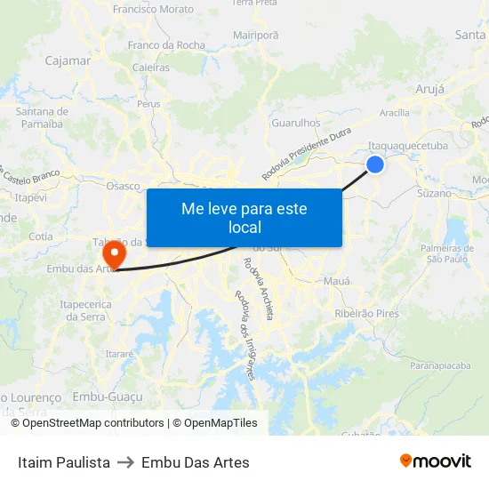 Itaim Paulista to Embu Das Artes map