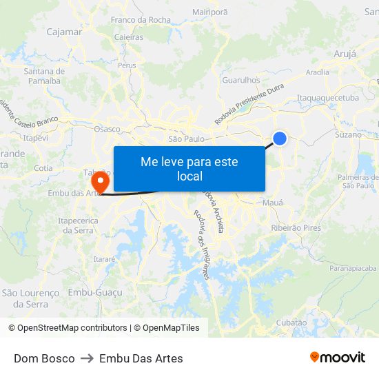 Dom Bosco to Embu Das Artes map