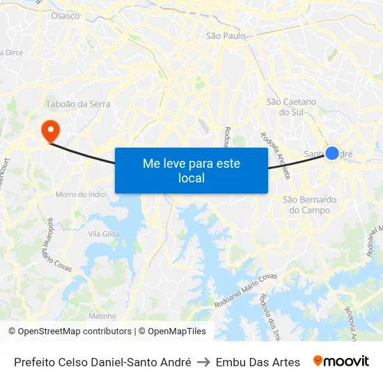 Prefeito Celso Daniel-Santo André to Embu Das Artes map