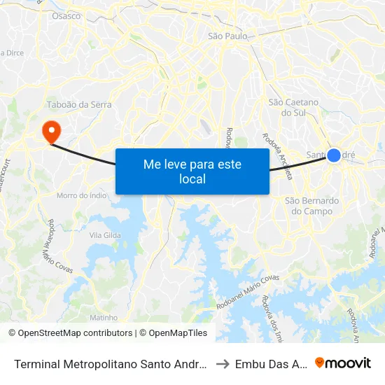 Terminal Metropolitano Santo André Oeste to Embu Das Artes map