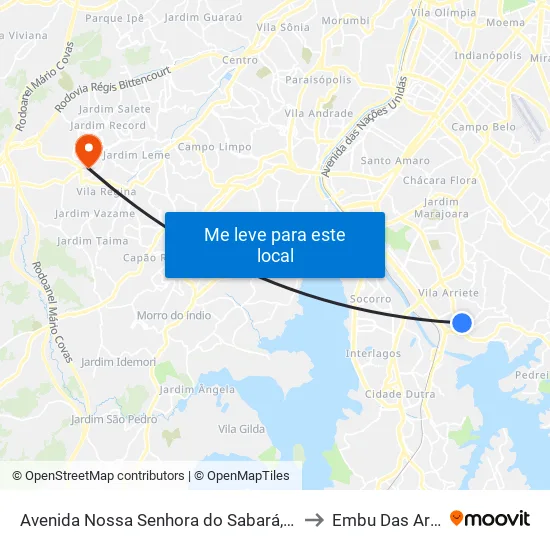Avenida Nossa Senhora do Sabará, 4455 to Embu Das Artes map