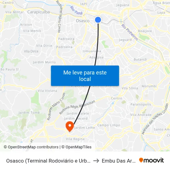 Osasco (Terminal Rodoviário e Urbano) to Embu Das Artes map