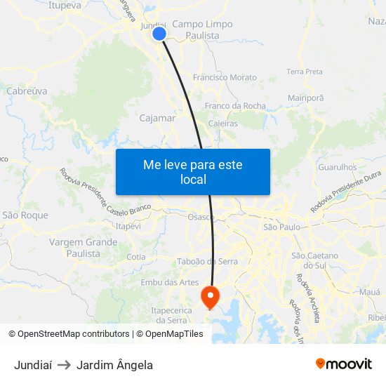 Jundiaí to Jardim Ângela map