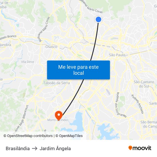 Brasilândia to Jardim Ângela map