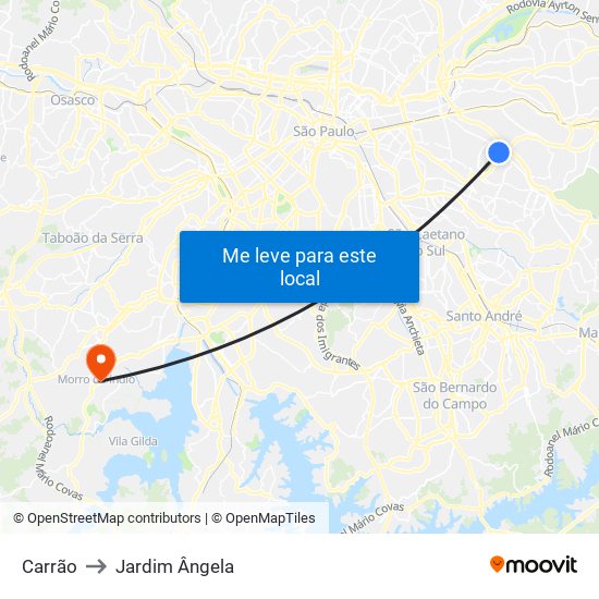 Carrão to Jardim Ângela map