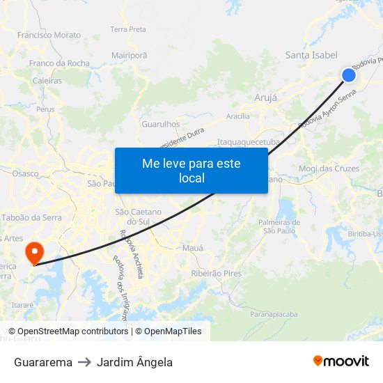 Guararema to Jardim Ângela map