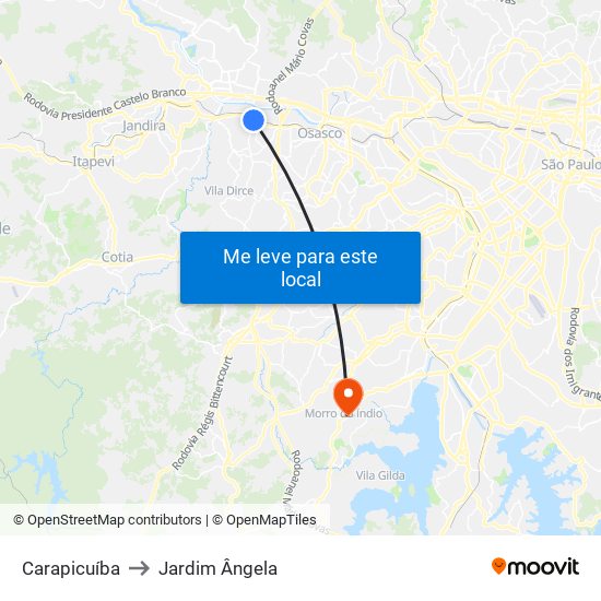 Carapicuíba to Jardim Ângela map