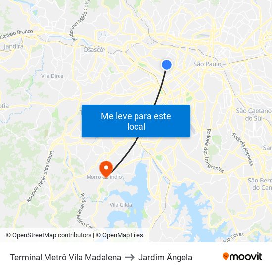 Terminal Metrô Vila Madalena to Jardim Ângela map