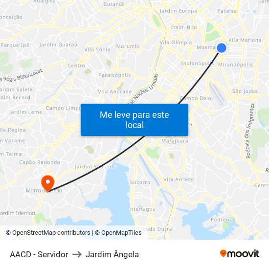AACD - Servidor to Jardim Ângela map