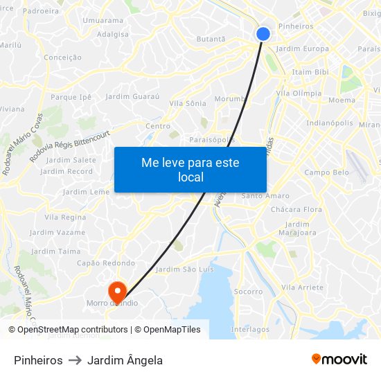 Pinheiros to Jardim Ângela map