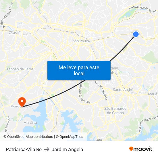 Patriarca-Vila Ré to Jardim Ângela map