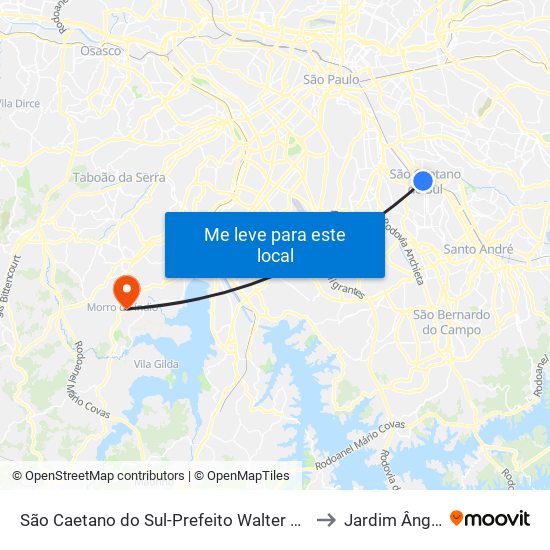 São Caetano do Sul-Prefeito Walter Braido to Jardim Ângela map