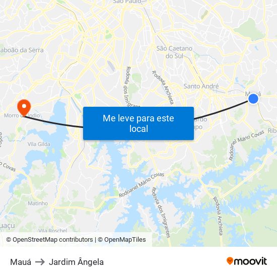 Mauá to Jardim Ângela map