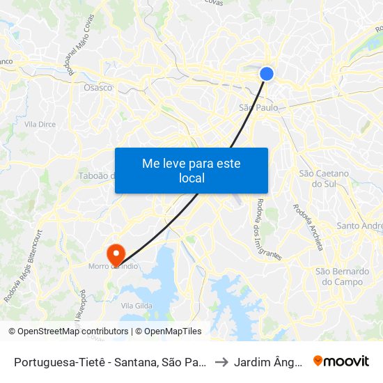 Portuguesa-Tietê - Santana, São Paulo to Jardim Ângela map