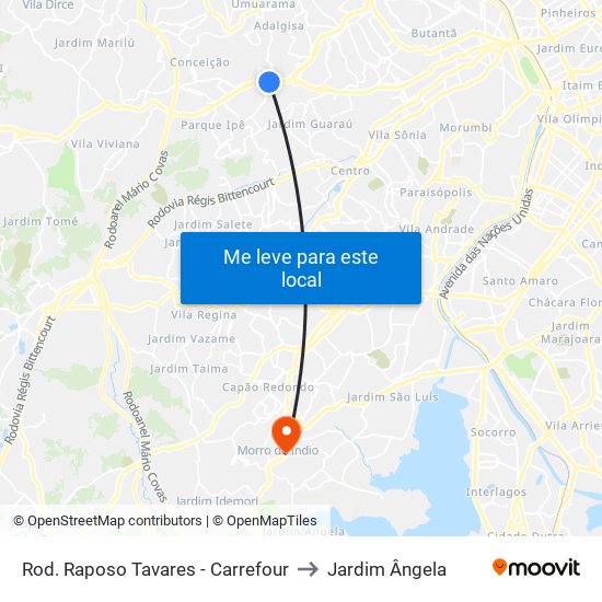 Rod. Raposo Tavares - Carrefour to Jardim Ângela map