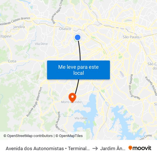 Avenida dos Autonomistas • Terminal Vila Yara to Jardim Ângela map