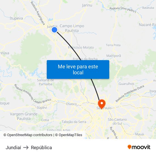 Jundiaí to República map