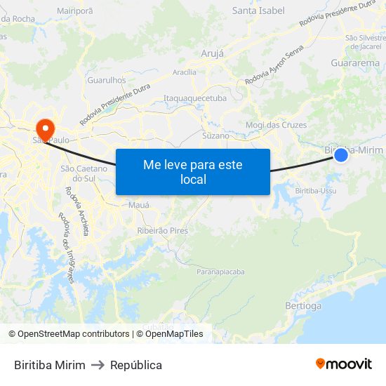 Biritiba Mirim to República map