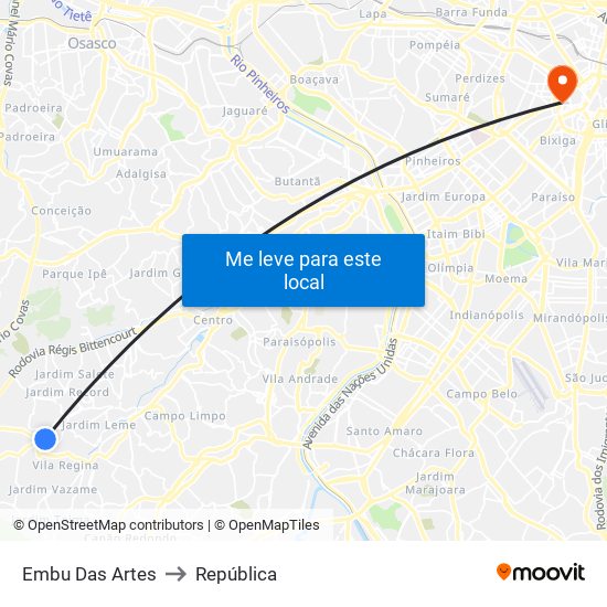 Embu Das Artes to República map
