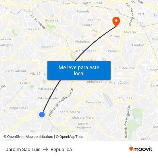 Jardim São Luís to República map
