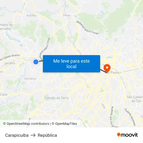 Carapicuíba to República map