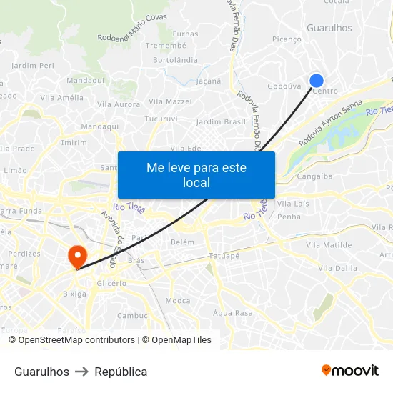 Guarulhos to República map