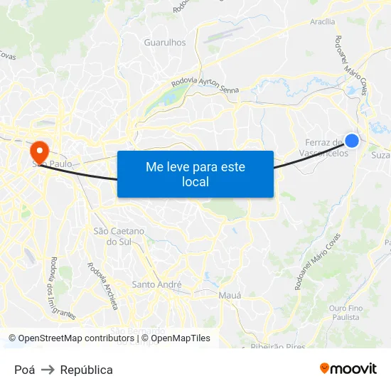 Poá to República map