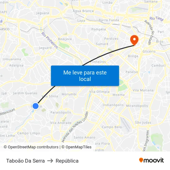 Taboão Da Serra to República map