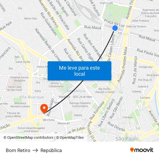 Bom Retiro to República map