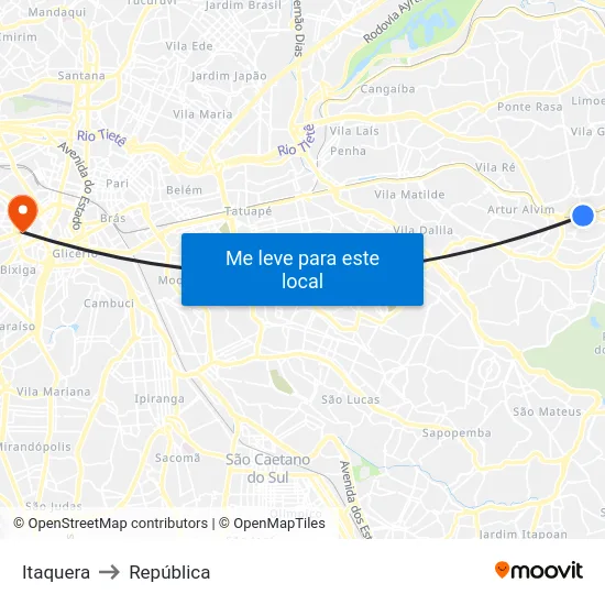 Itaquera to República map