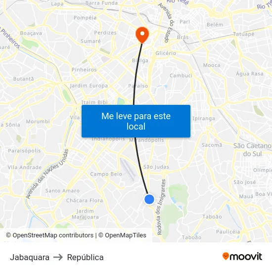 Jabaquara to República map