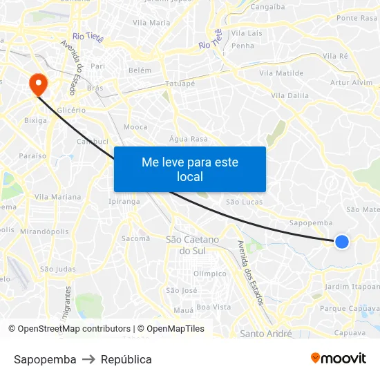 Sapopemba to República map