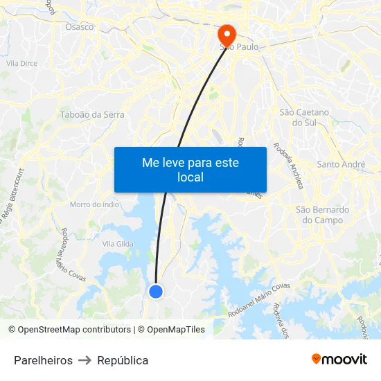 Parelheiros to República map