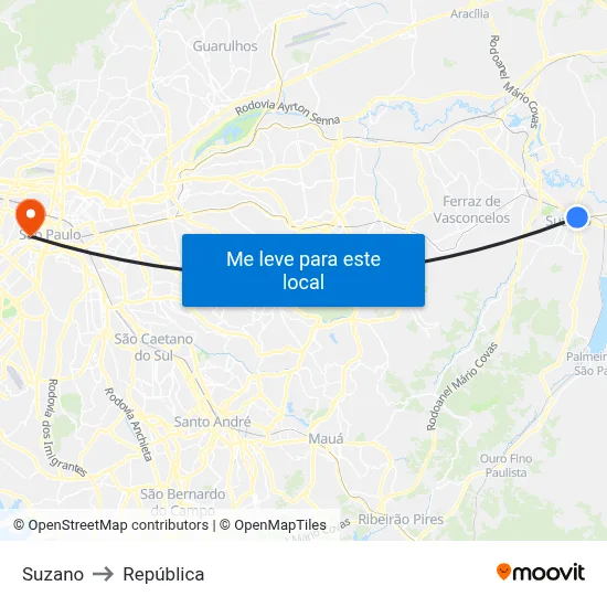 Suzano to República map