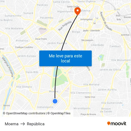 Moema to República map