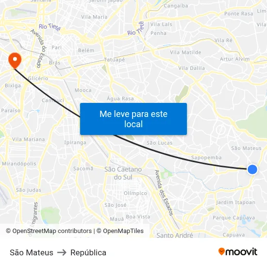 São Mateus to República map