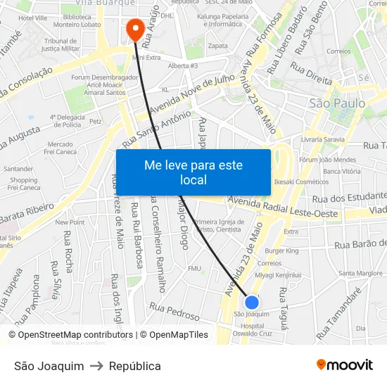 São Joaquim to República map