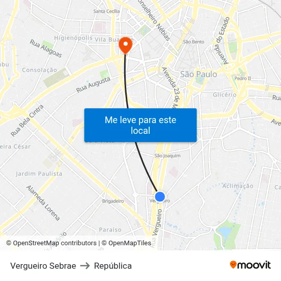 Vergueiro Sebrae to República map