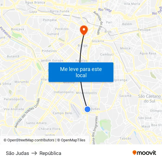 São Judas to República map