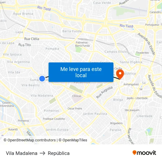 Vila Madalena to República map
