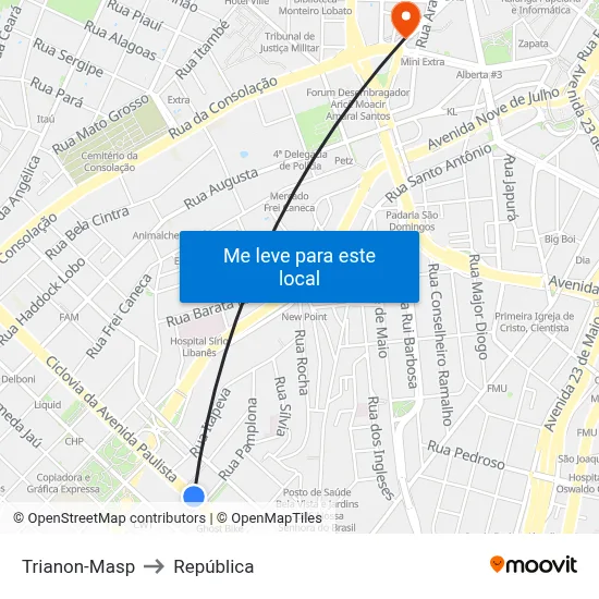 Trianon-Masp to República map