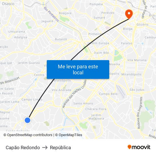 Capão Redondo to República map